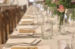 Reserva glassware, Verdi cutlery and white table linen in the Hilles House yurt