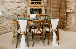 Rustic crossback chairs and rustic trestle tables