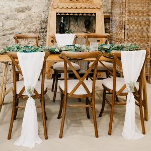Rustic wooden oak crossback chairs