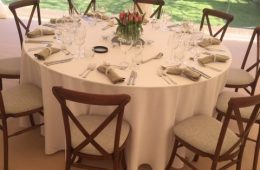 Party marquee with Crossback chairs and Olive linen
