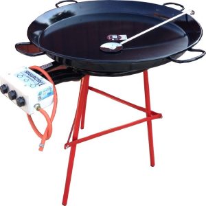 1m wide enamelled paella pan and burner