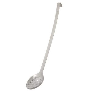 Long perforated hooked metal serving spoon
