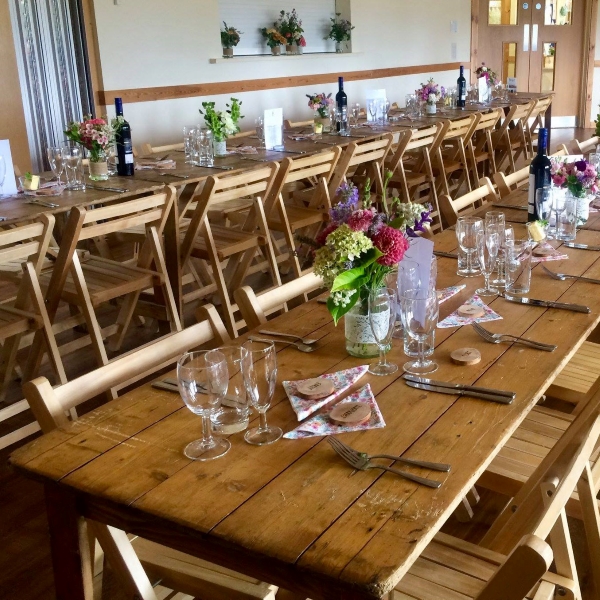 Rustic Trestle 23 Rustic 6ft x 2ft 3inch trestle table with wooden folding chairs